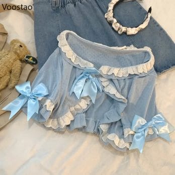 Japanese Kawaii Lolita Cardigan Crop Tops Girls Cute Bow Soft Ruffles Hollow Out Outerwear Women Sweet Chic Knitted Short Coats 4
