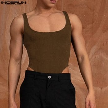 2023 Men Bodysuits Solid Color O-neck Sleeveless Streetwear Fashion Male Rompers Fitness Tank Tops Sexy Bodysuit S-5XL INCERUN 3