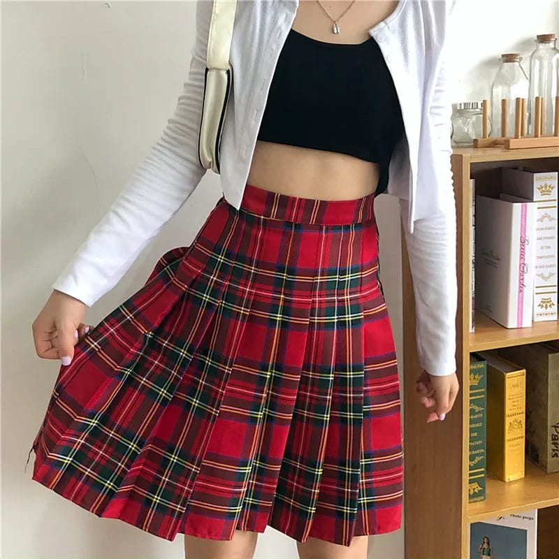 Lengthen High Waist Gothic Punk Style Pleated Skirt Plus Size Goth Red Harajuku Y2k Clothes Korean Style 1