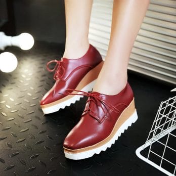 Spring Autumn Women Shoes Platform Casual Shoes Lady Black Flats Heel Shoes Lace Up Black Basic Fashion PU Leather Flats Loafers 2