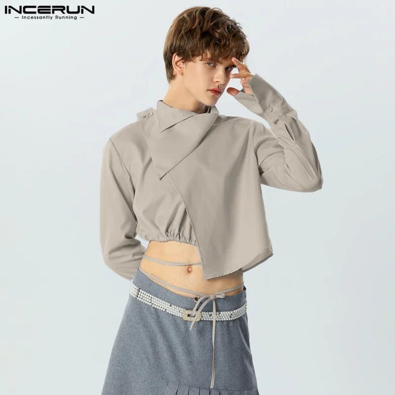 2023 Men Irregular Blazer Solid Color Long Sleeve Autumn Casual Suits Lace Up Streetwear Fashion Male Crop Coats S-5XL INCERUN 7 1