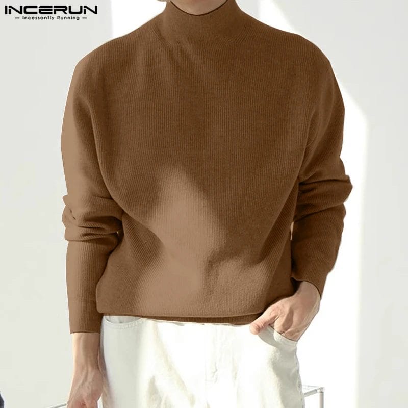 2023 Men Sweaters Solid Color Turtleneck Long Sleeve Loose Casual Pullovers Streetwear Knitted Korean Men Clothing S-5XL INCERUN 1