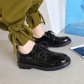 2023 Spring New Woman Oxford Shoes PU Leather Lace Up Casual Shoes Platform Work Shoes Pink Black Flats Zapatos Mujer Loafers 4