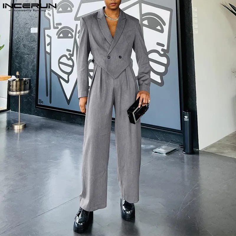 INCERUN 2023 Men Sets Solid Color Autumn Lapel Long Sleeve Irregular Blazer & Pants 2PCS Streetwear Fashion Men's Casual Suits 1