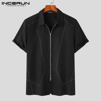 Men Shirt Printing Lapel Short Sleeve Zipper Streetwear Korean Casual Men Clothing Summer 2023 Summer Male Shirts INCERUN S-5XL 4