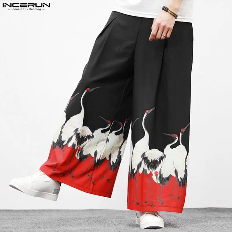 Men Pants Printing Vintage Elastic Waist Joggers Loose Wide Leg Trousers Men Streetwear 2023 Chinese Style Casual Pants INCERUN 1