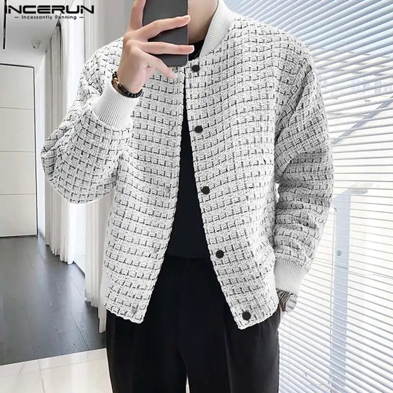 2023 Men Jackets Plaid Stand Collar Long Sleeve Korean Streetwear Casual Thin Coats Button Autumn Stylish Jackets S-5XL INCERUN 1