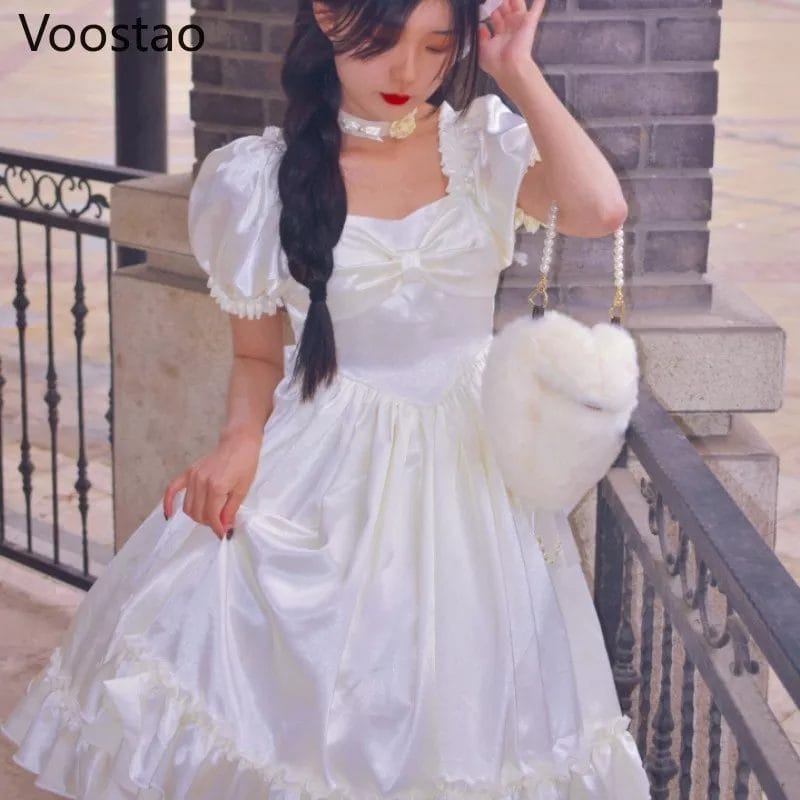Japanese Sweet Kawaii Lolita Dress Women Vintage Victorian Gothic Bow Princess Wedding Dresses Girly Elegant Tea Party Dress 1