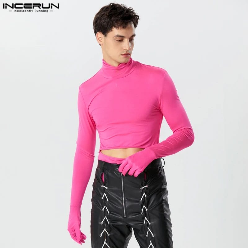 2023 Men T Shirts Hollow Out Turtleneck Long Sleeve Men Clothing Streetwear Sexy Solid Color Fitness Fashion Camisetas INCERUN 1
