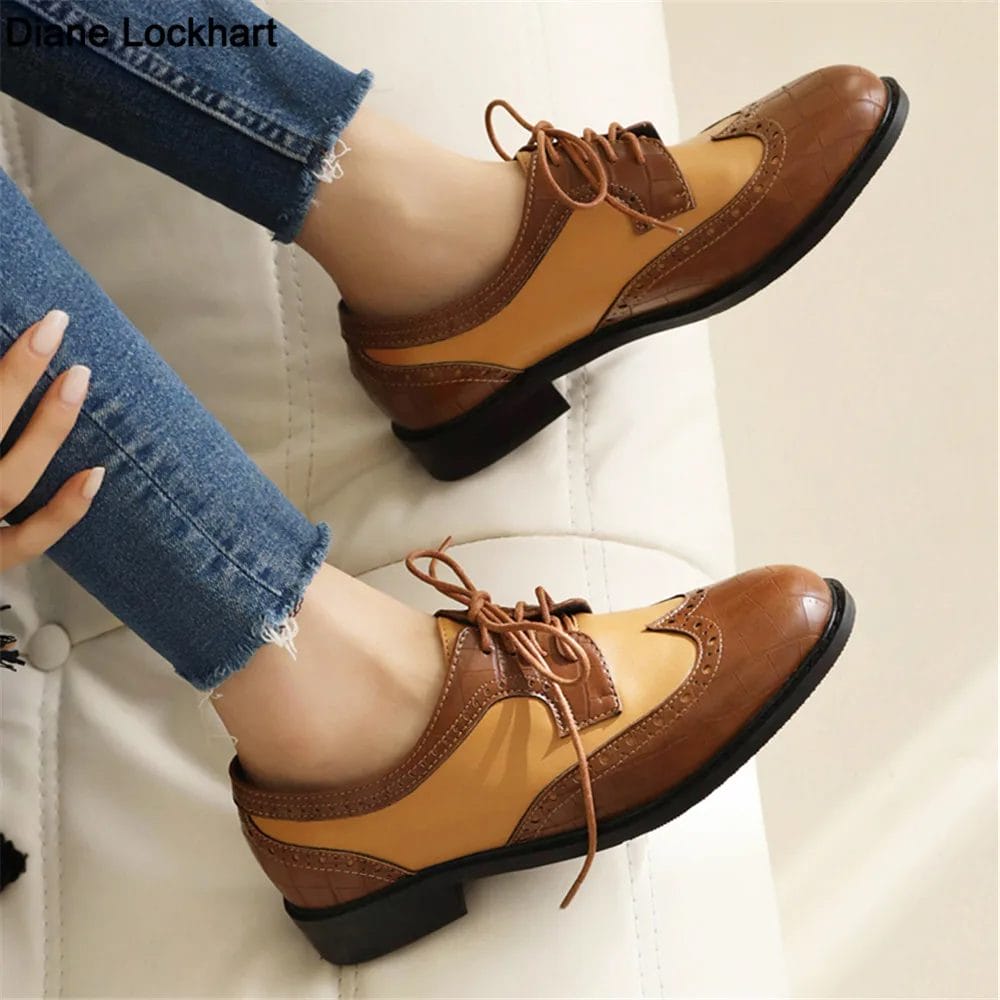 2023 Fashion Spring Autumn Oxford Flats Woman Lace-up Round Toe Loafers Leather Derby New British Ladies Thick Heel Shoes 34-43 1
