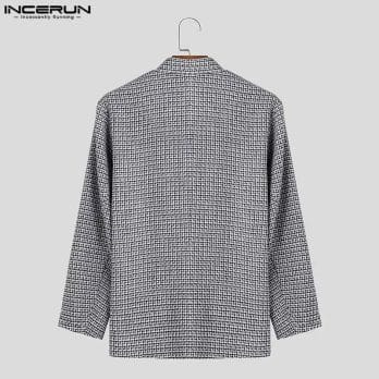 INCERUN Men Jackets Plaid Stand Collar Long Sleeve Button Autumn Men Outerwear 2023 Streetwear Fashion Casual Male Coats S-5XL 3