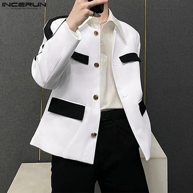 2023 Men Jackets Patchwork O-neck Long Sleeve Button Up Streetwear Casual Thin Coats Autumn Fashion Male Outerwear S-5XL INCERUN 1