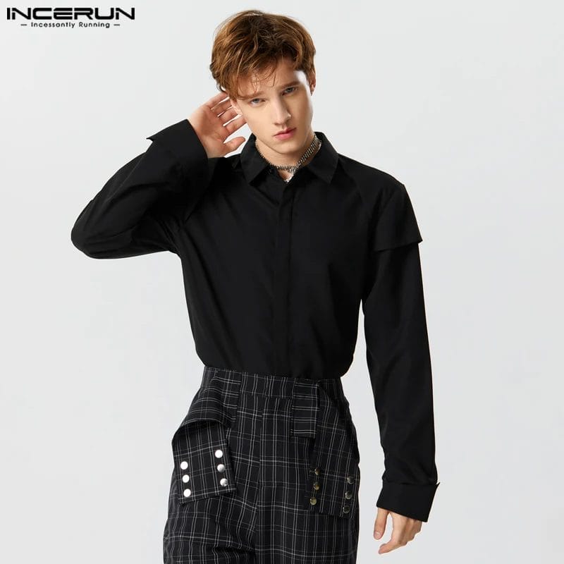 INCERUN 2023 Men Casual Shirt Solid Color Lapel Long Sleeve Men Clothing Streetwear Autumn Fashion Leisure Business Shirts S-5XL 1