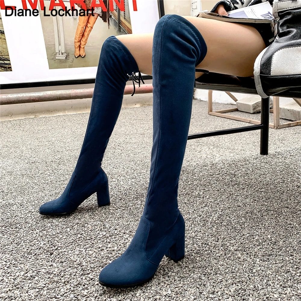 New Faux Suede Slim Boots Sexy Over The Knee High Women Fashion Winter Thigh High Boots Shoes Ladies Botas Mujer 2021 size 32-43 1