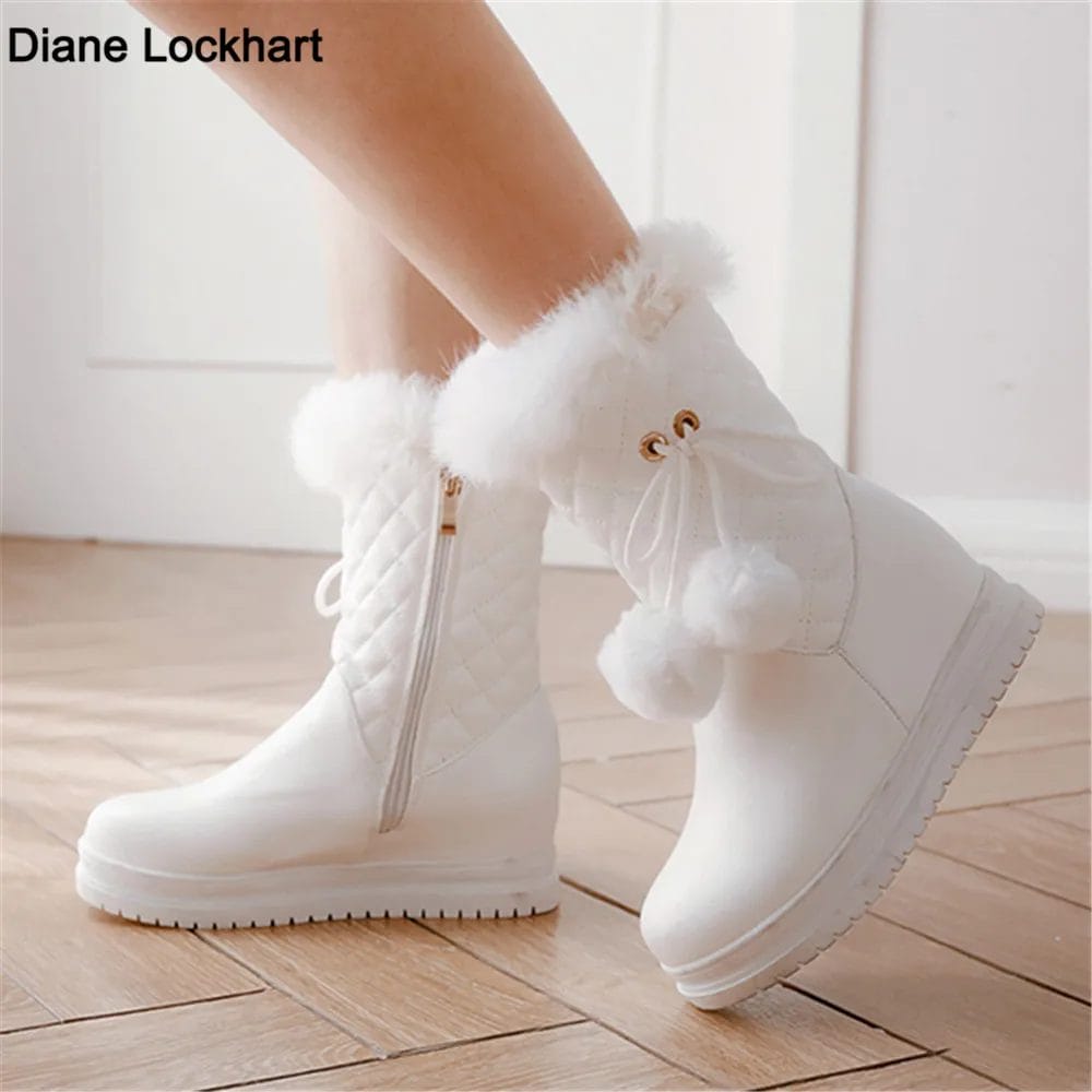Fashion Women Snow Boots 2023 Winter Boots Height Lncreasing Platform Thick Plush Warm Zip Winter Shoes 34-43 White Pink Black 1