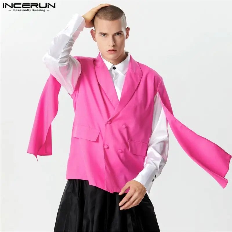 Men Blazer Cloak Solid Color Lapel Long Sleeve 2023 Streetwear Fashion Casual Suits Men Double Breasted Male Coats S-5XL INCERUN 1