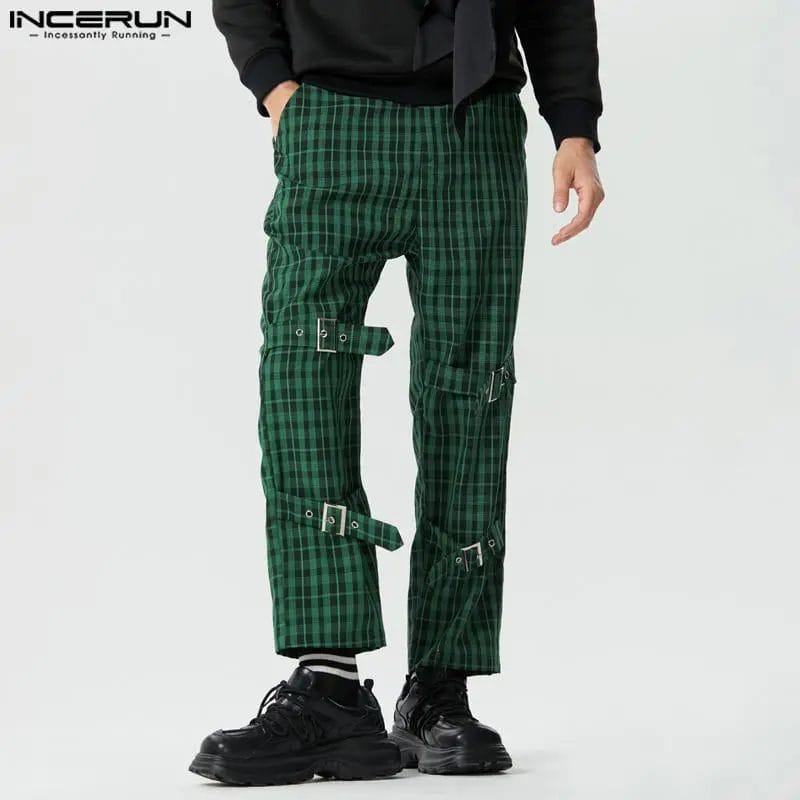 2023 Men Plaid Pants Button Loose Joggers Personality Casual Trousers Men Streetwear Fashion Leisure Pantalon S-5XL INCERUN 1