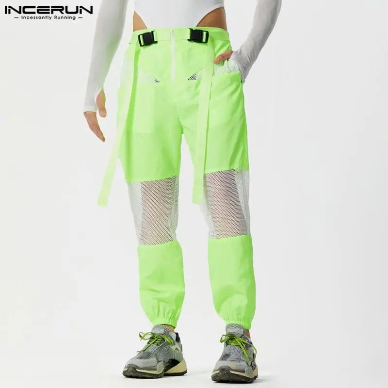 Men's Pants Mesh Patchwork Zipper Button Joggers Loose Casual Trousers Men Streetwear 2023 Fashion Cargo Pants S-5XL INCERUN 1