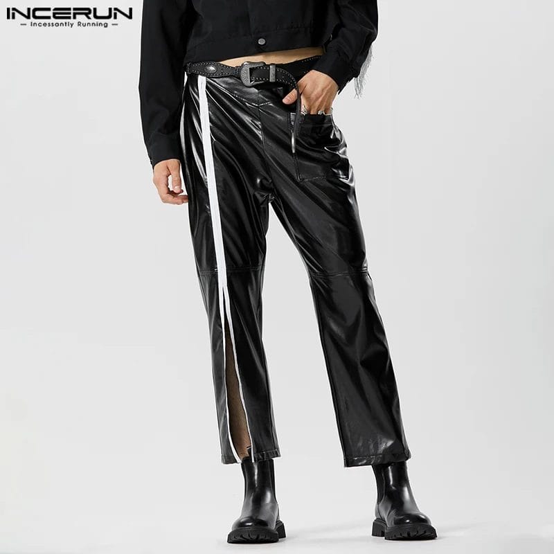 INCERUN Men Pants PU Leather Patchwork Zipper Loose Joggers Fashion Trousers Men Streetwear Pockets 2024 Casual Pantalon S-5XL 1