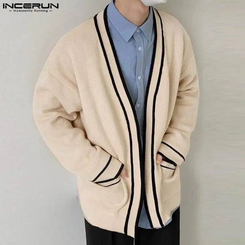Men Cardigan Patchwork Open Stitch Knitted Long Sleeve Men Sweaters 2023 Streetwear Autumn Casual Male Kimono S-5XL INCERUN 1