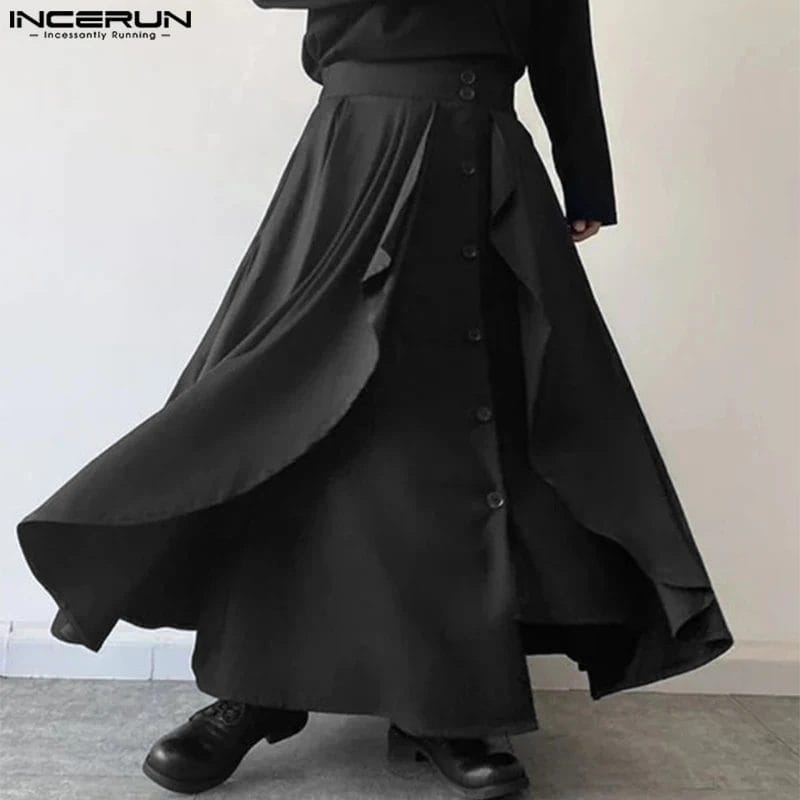 2023 Men Skirts Solid Color Button Ruffle Loose Fashion Casual Men Bottoms Personality Streetwear Skirts Trousers S-5XL INCERUN 1