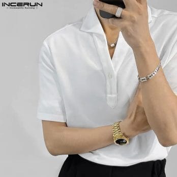 INCERUN Men Shirt Solid Color Lapel Short Sleeve Streetwear 2023 Fashion Camisas Summer Korean Style Casual Men Clothing S-5XL 3