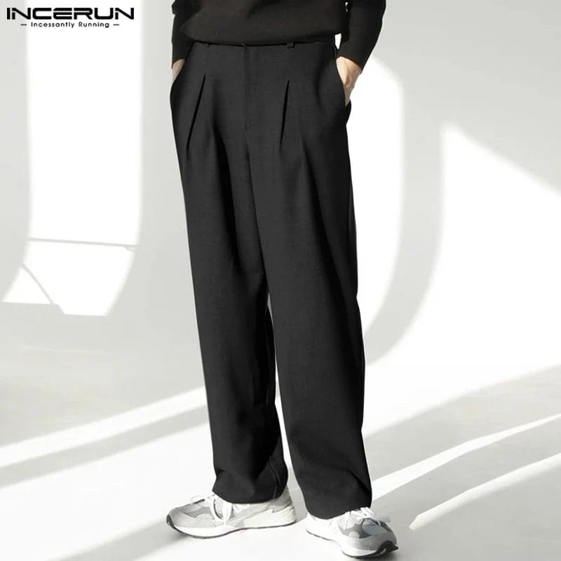 INCERUN 2024 Men Pants Solid Color Button Joggers Pleated Fashion Straight Trousers Men Streetwear Loose Casual Long Pants S-5XL 1