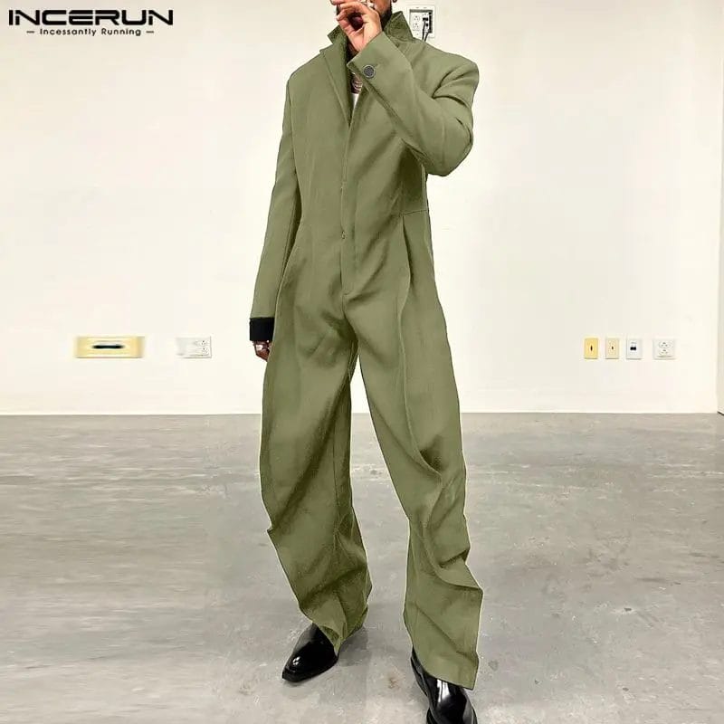 2023 Men Jumpsuits Solid Color Lapel Long Sleeve Loose Fashion Rompers Men Streetwear Oversize Casual Overalls S-5XL INCERUN 7 1