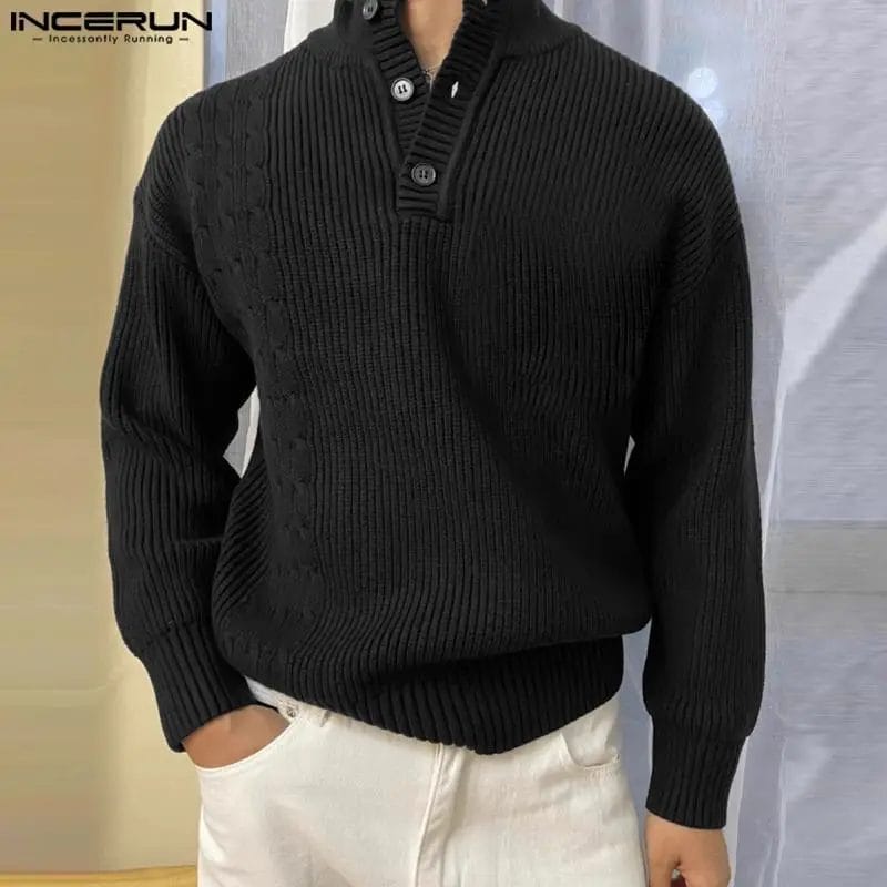 Men Pullovers Solid Color Turtleneck Knitted Long Sleeve Streetwear Sweaters 2023 Korean Style Casual Men Clothing S-5XL INCERUN 1