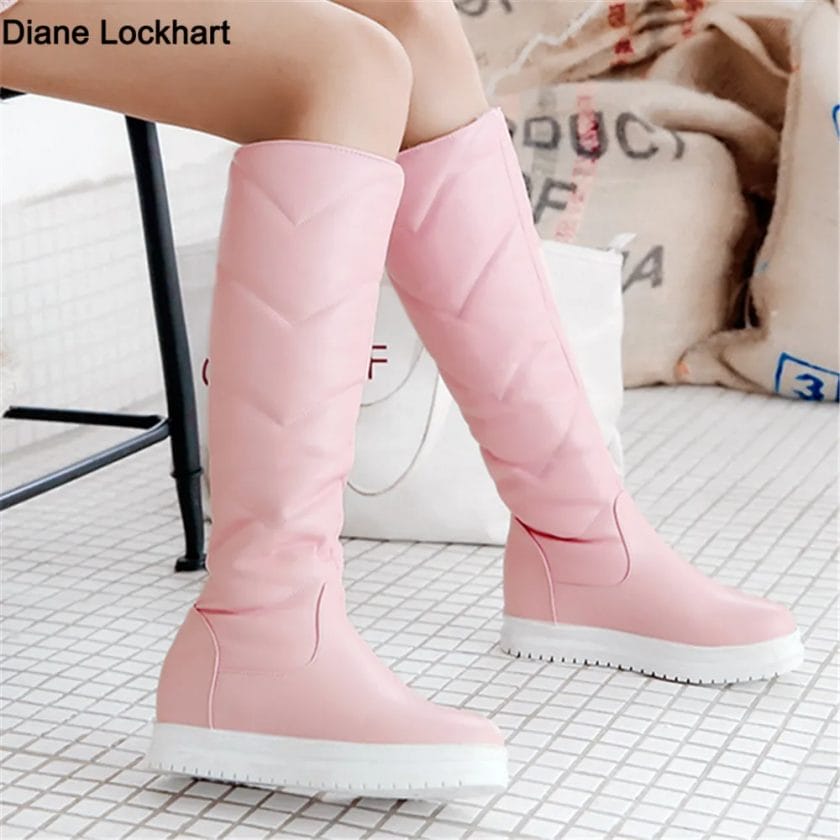 2023 Winter Women Warm Knee High Boots Platform Height Increasing Ladies Snow Boots PU Leather Slip-on Round Toe Women Boots 1