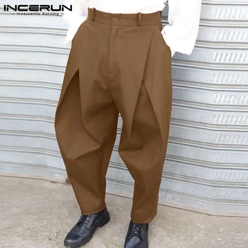 INCERUN 2024 Men Pants Solid Color Button Streetwear Joggers Loose Trousers Men Pleated Pockets Fashion Casual Long Pants S-5XL 1
