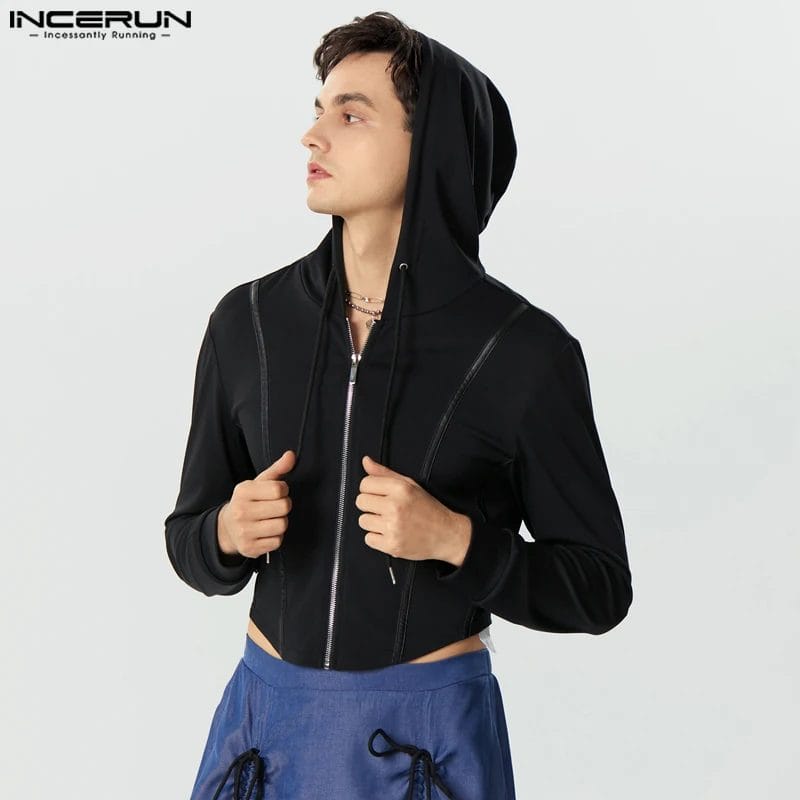 INCERUN 2023 Men Hoodies Patchwork Zipper Long Sleeve Hooded Fashion Casual Male Sweatshirts Fitness Streetwear Crop Tops S-5XL 1