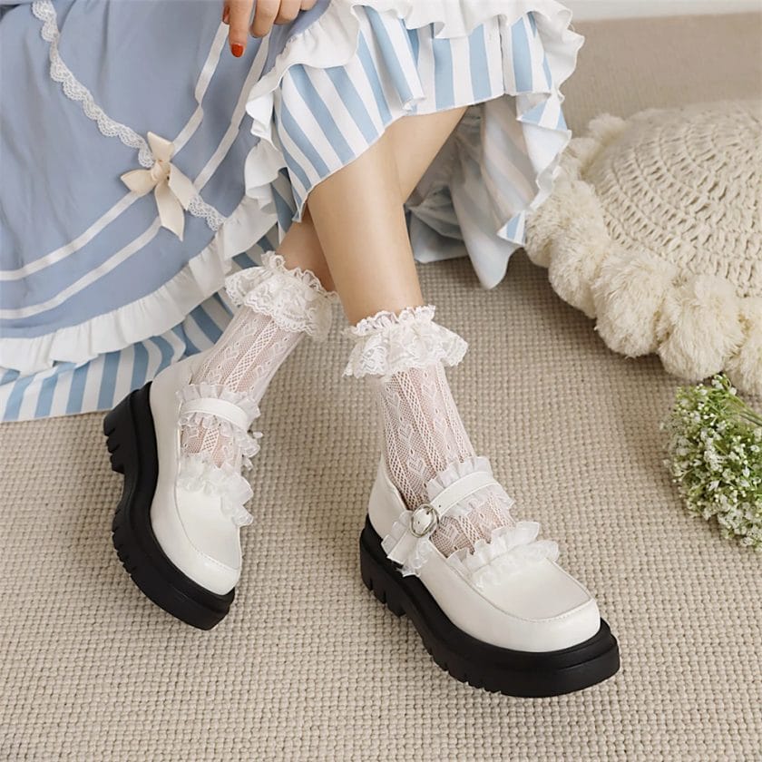 PU Leather Flats Shoes Spring Autumn Mary Jane Shoes Women Buckle Strap Lace High Heels Platform Lolita Shoes Woman Student shoe 1