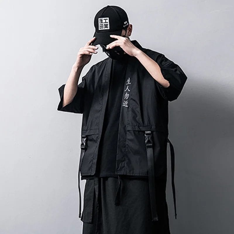 Minimalist Fashion Men Women Taoist Robes Black Cardigan Short-sleeved Shirt Summer Thin Casual Bat Sleeve Shirt Comfortable 1